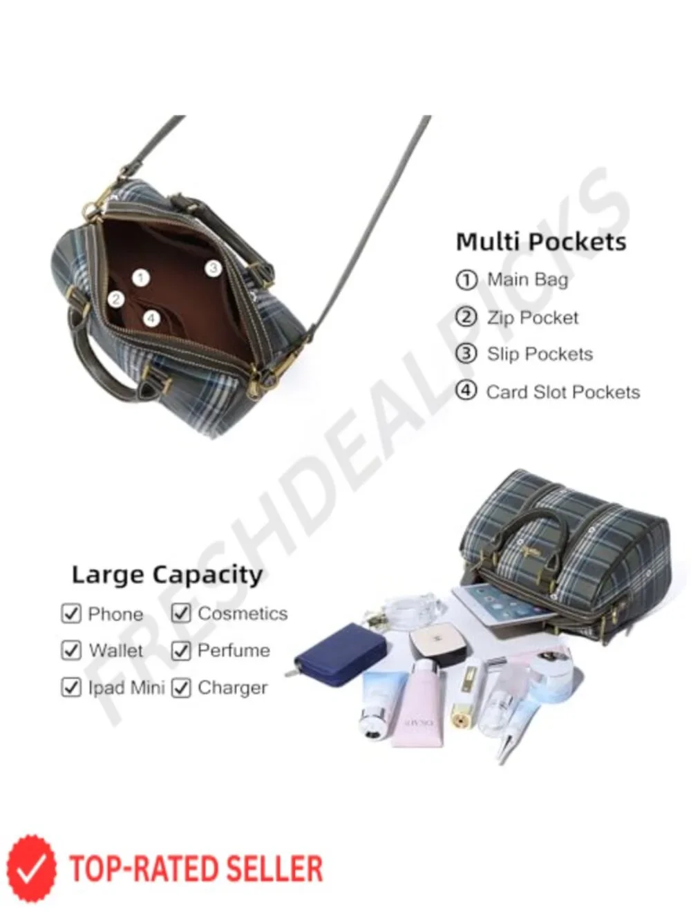 Vegan Leather Barrel Satchel Purse Top Handle Crossbody Bag